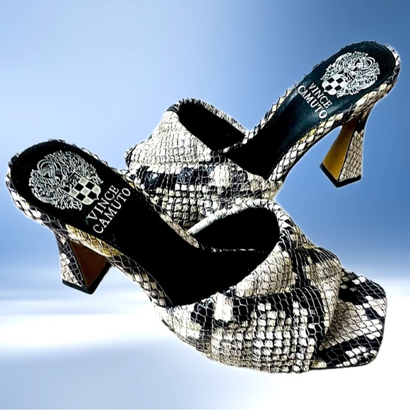 Vince Camuto Python Print Quilt Leather Reselm Mules Shoes Sandals 37/6.5 M - Picture 2 of 10
